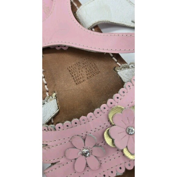 Kid Express Girls Pink Leather Sandals Flowers Baby Doll Lacy Size EU 30 (US 12) - Picture 8 of 11